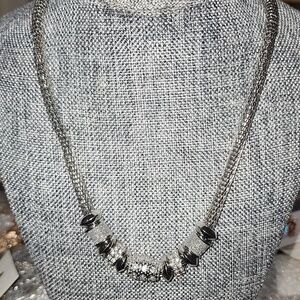 Catherines Womens Silver-Tone Brazilian Sparkle Statement Necklace 20 NWT